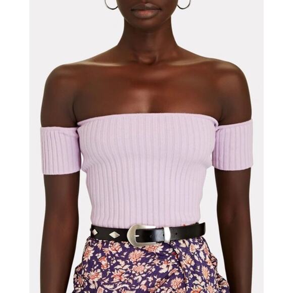 Anna Quan Melodie Off Shoulder Ribbed Knit Top in Wisteria - Picture 1 of 10